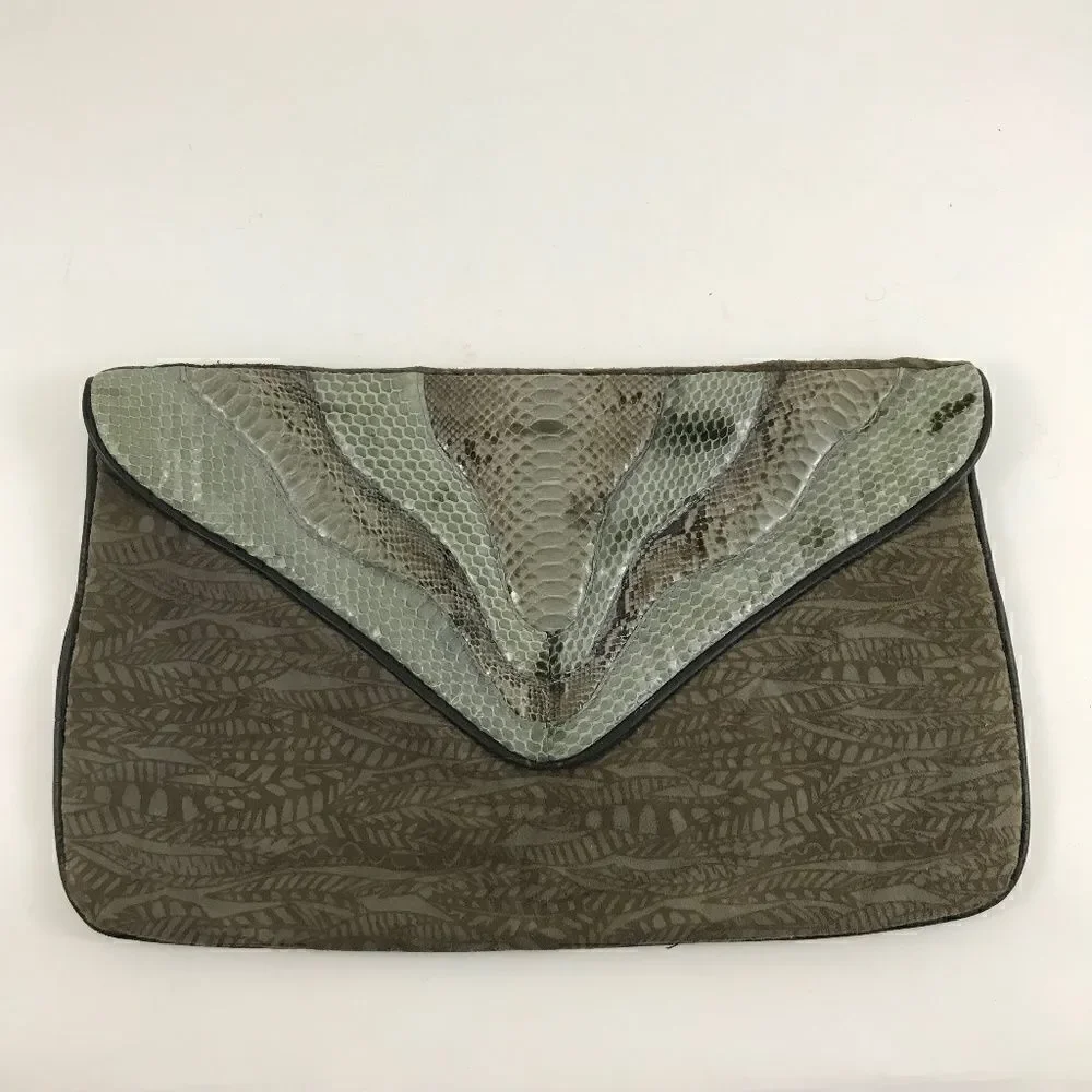 Vintage Snakeskin & Fabric Soft Envelope Clutch